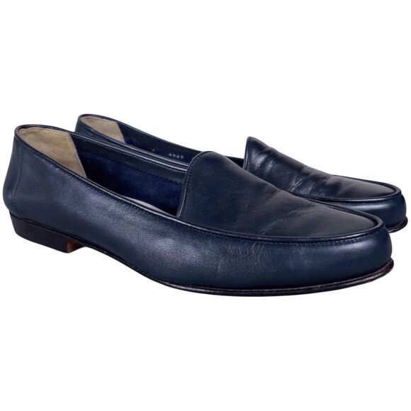 COLE HAAN Vintage Loafers Size 9 Hand Made in Italy Leather Navy Blue EUC VTG - Picture 1 of 16